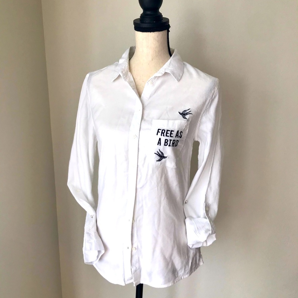 Gorgeous embroidered white Tally Weijl LS Shirt M